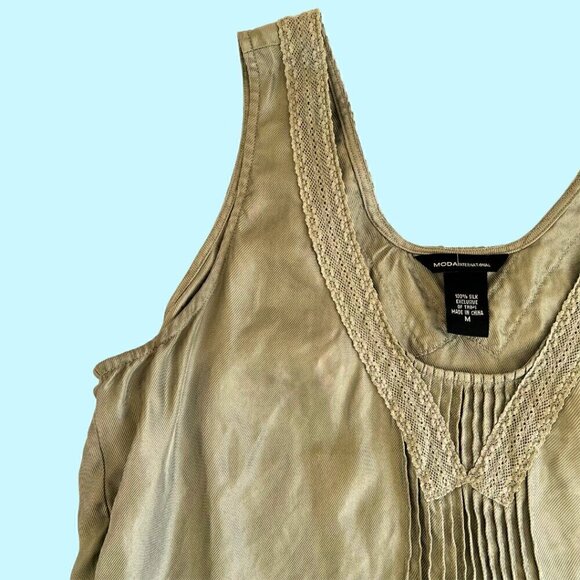 MODA International Sage Green Silk Lace Trim Sleeveless Tank Top - Picture 2 of 6